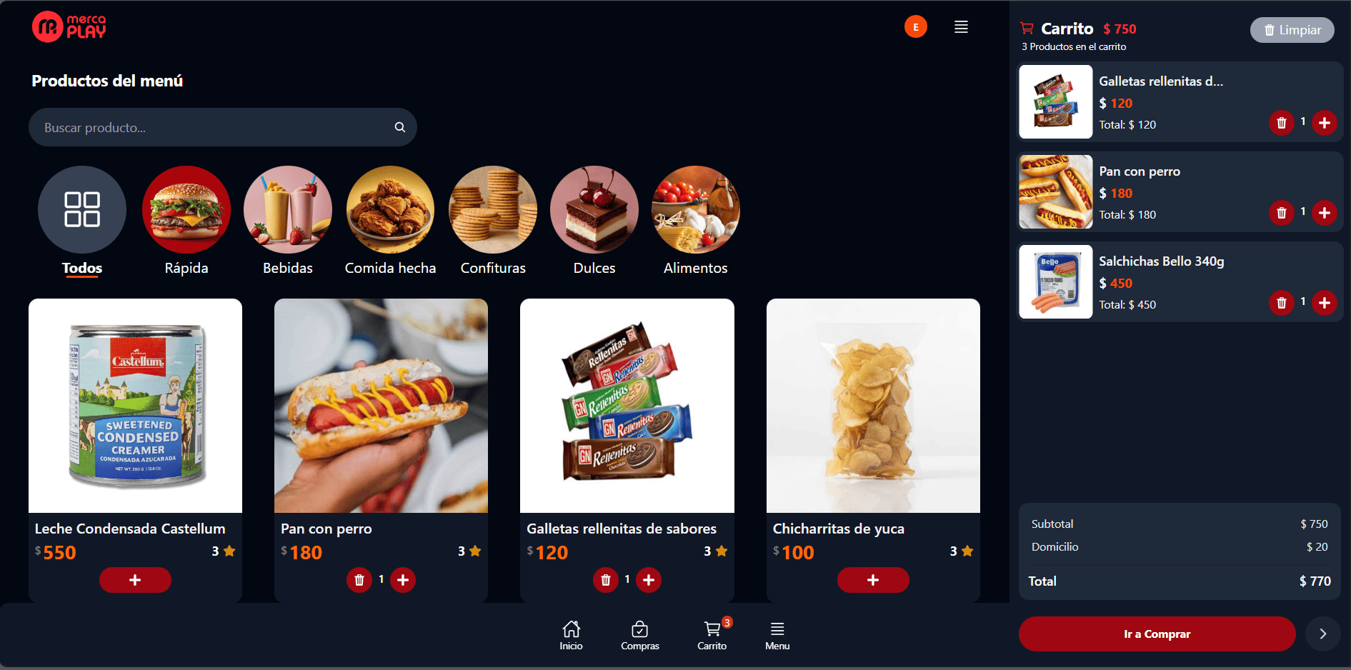 Mercaplay - Modo oscuro